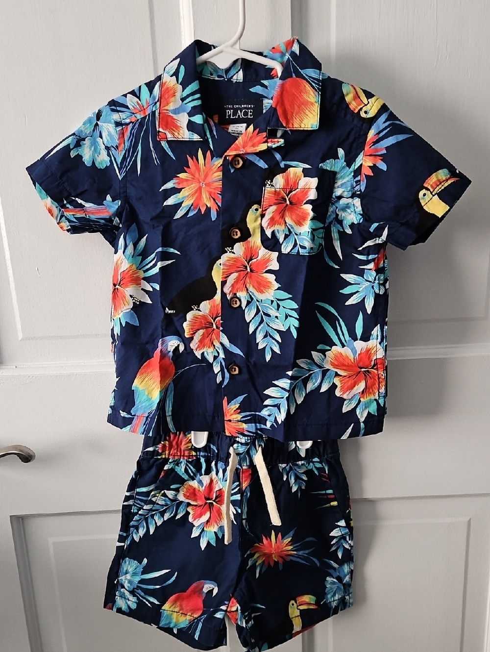 The Children's Place Navy Tropical Bird Shirt & Short Set
